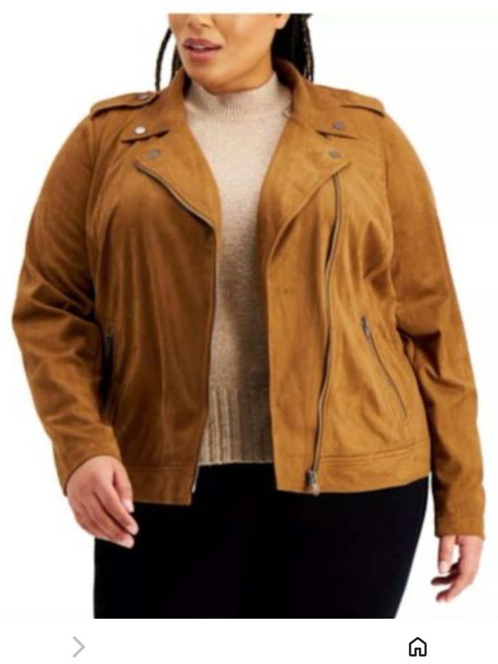 Style & Co. Plus-Size Faux Suede Moto Jacket in Cognac 2X